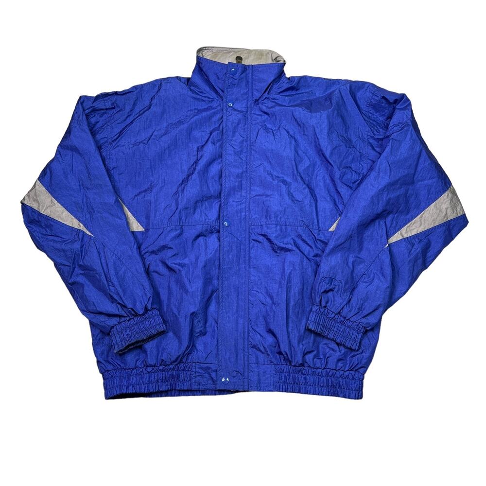 Champion VTG 90s Lightweight Zip Up Windbreaker Track Jacket Blue Gray Large
